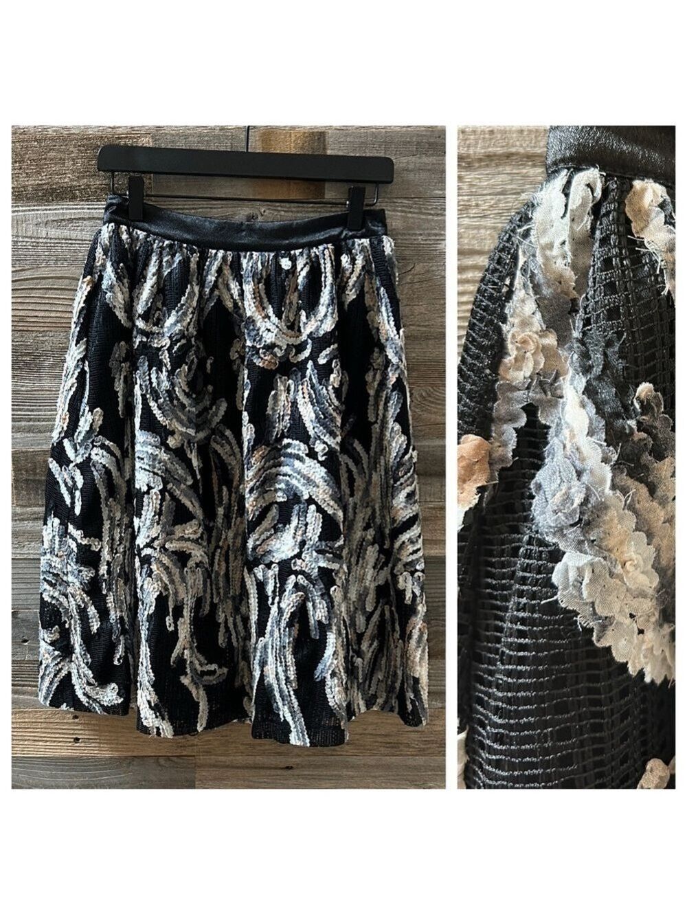 Endless Rose Black and Gray Abstract Pattern A-Line Midi Skirt Size Small